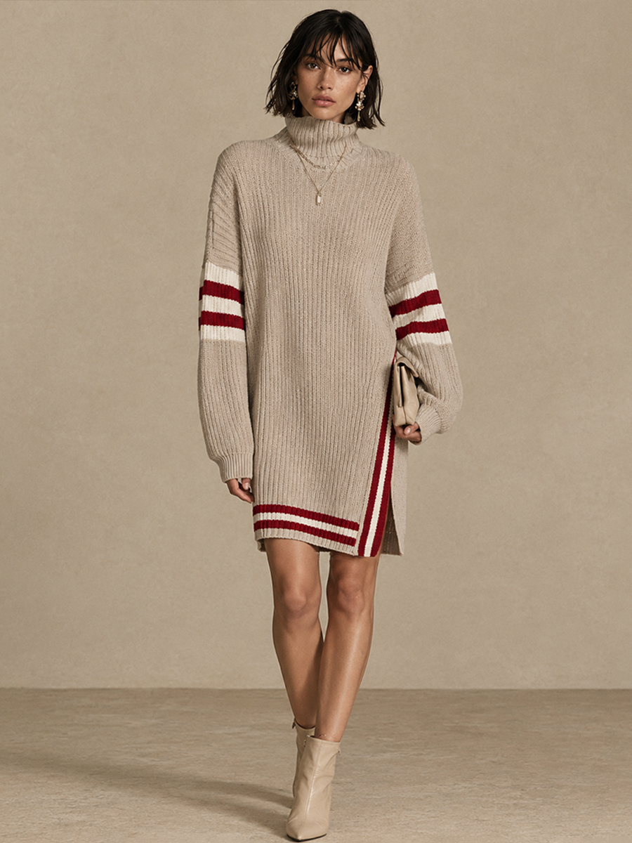 Women's Color-Blocked Stripe Side Slit Knit Mini Dress