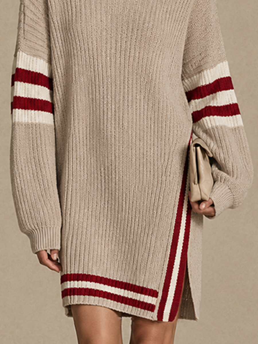 Women's Color-Blocked Stripe Side Slit Knit Mini Dress