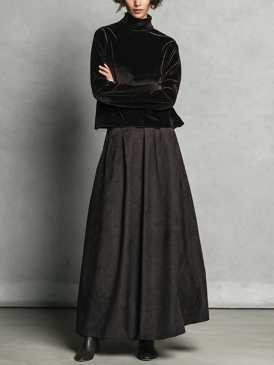 Women's Slim Velvet Top & Black Maxi Skirt Two-Piece Set