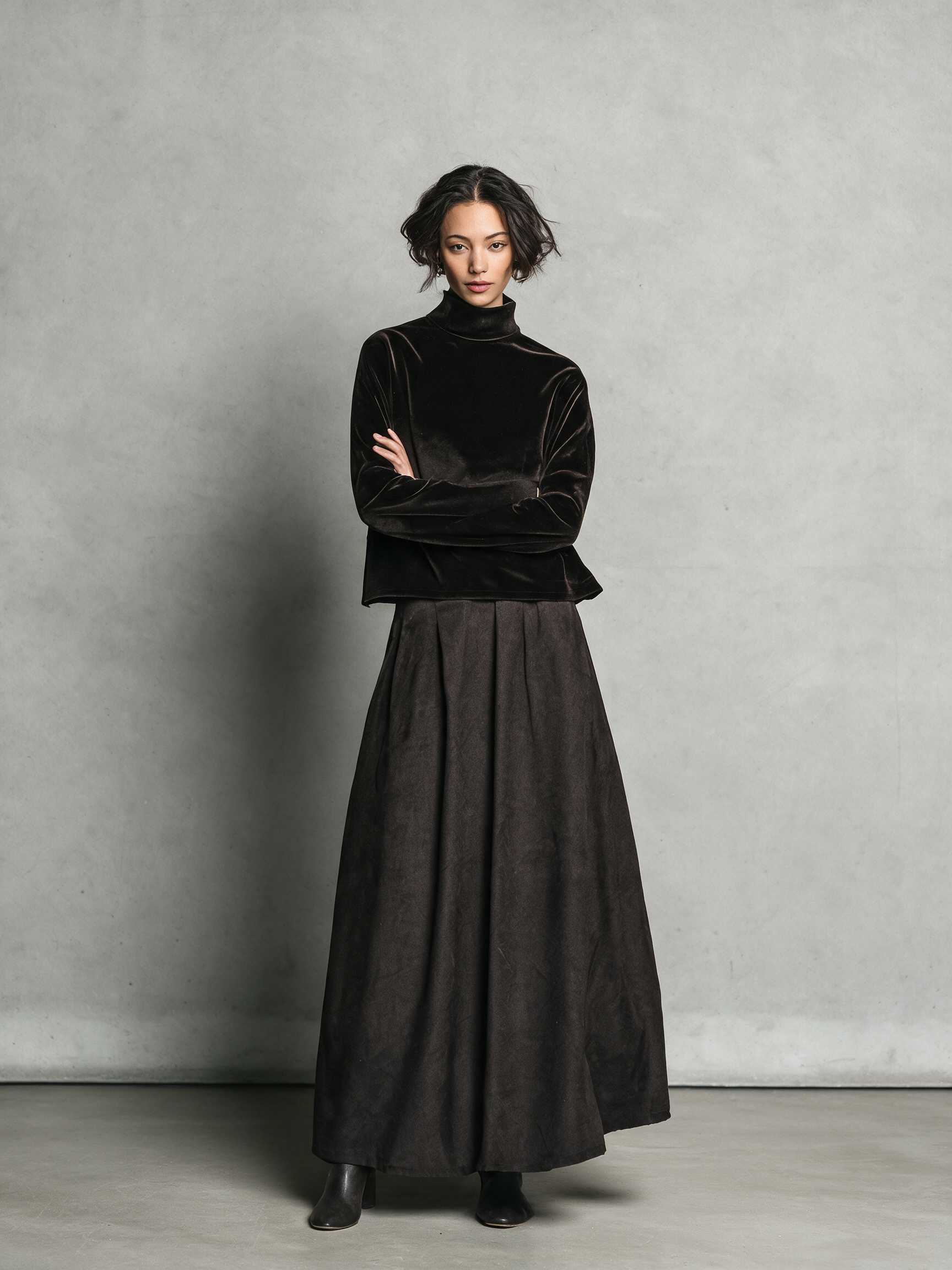Women's Slim Velvet Top & Black Maxi Skirt Two-Piece Set
