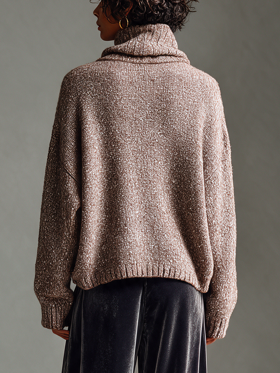 Women's Marled Cowl Turtleneck Oversized Knit Sweater