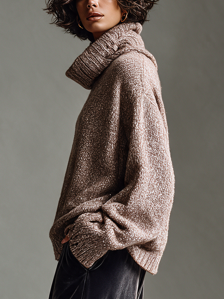 Women's Marled Cowl Turtleneck Oversized Knit Sweater
