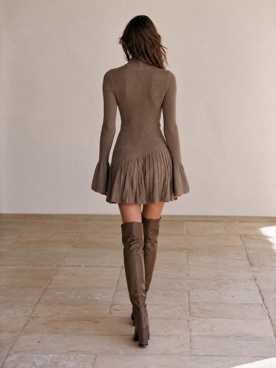 Women's Flare Sleeve Knit Dress Taupe Office Wear
