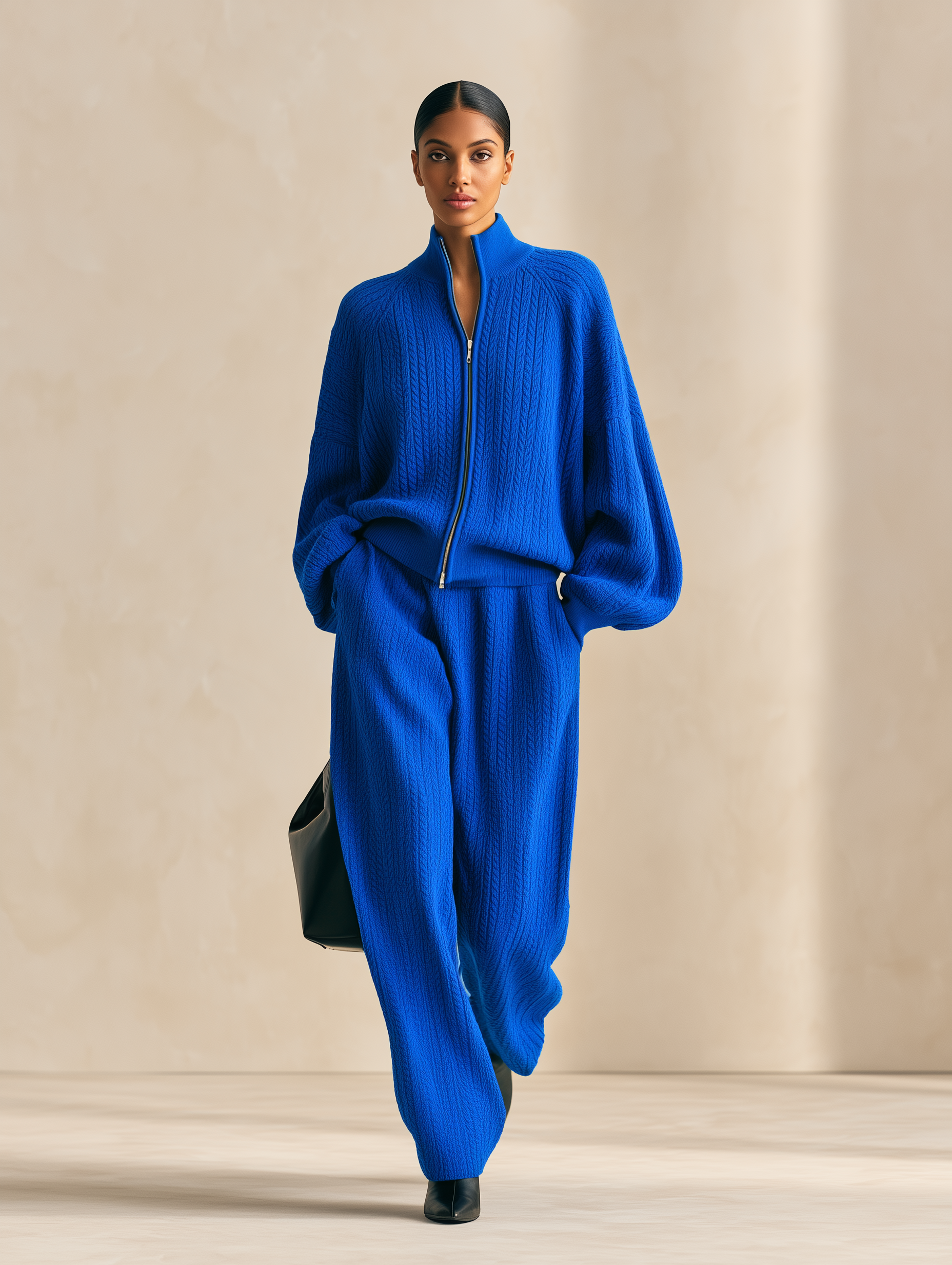 Women's Royal Blue Cable Knit Two-Piece Set