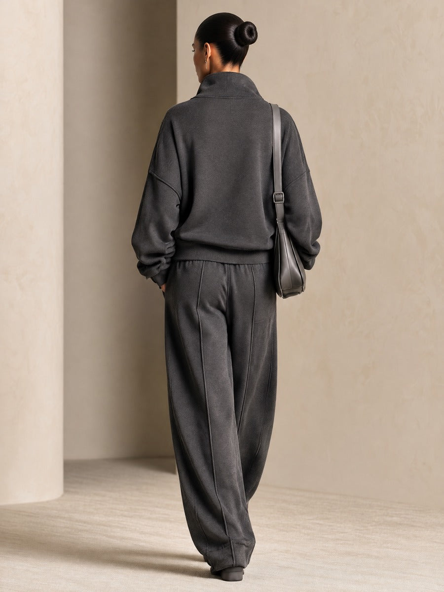 Women's Oversized Half-Zip Sweatshirt and Wide-Leg Pants Lounge Set