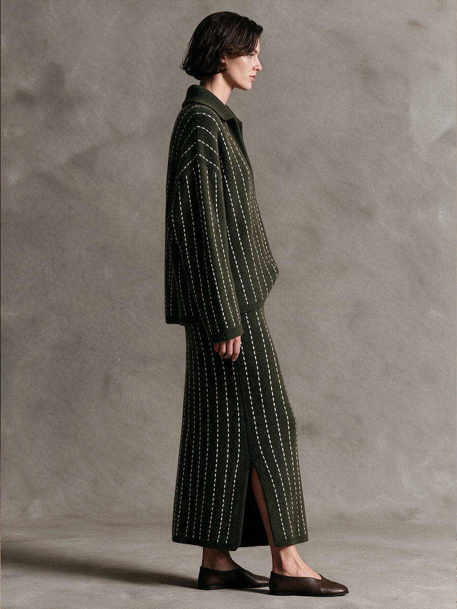 Women's Vintage Ribbed Knit Top & Skirt Two-Piece Set
