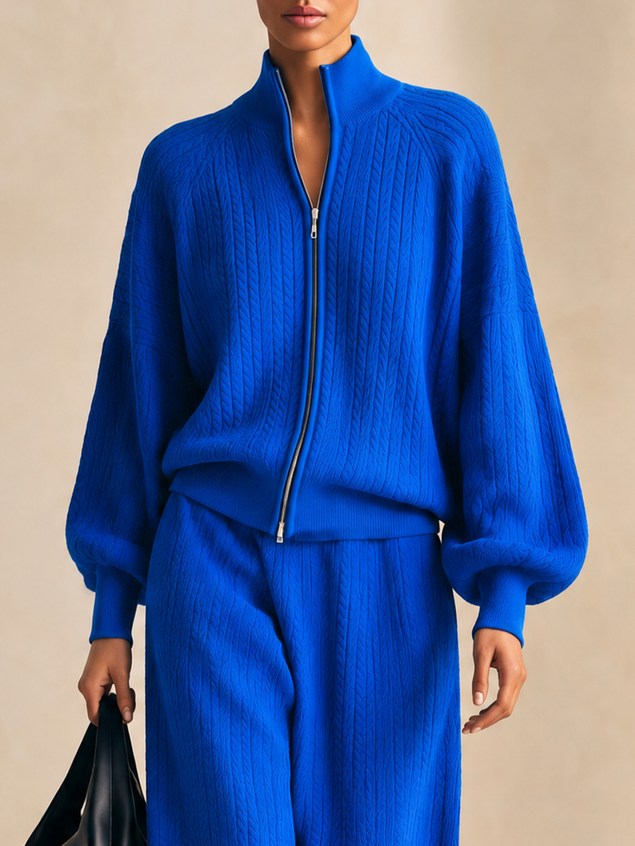 Women's Royal Blue Cable Knit Two-Piece Set