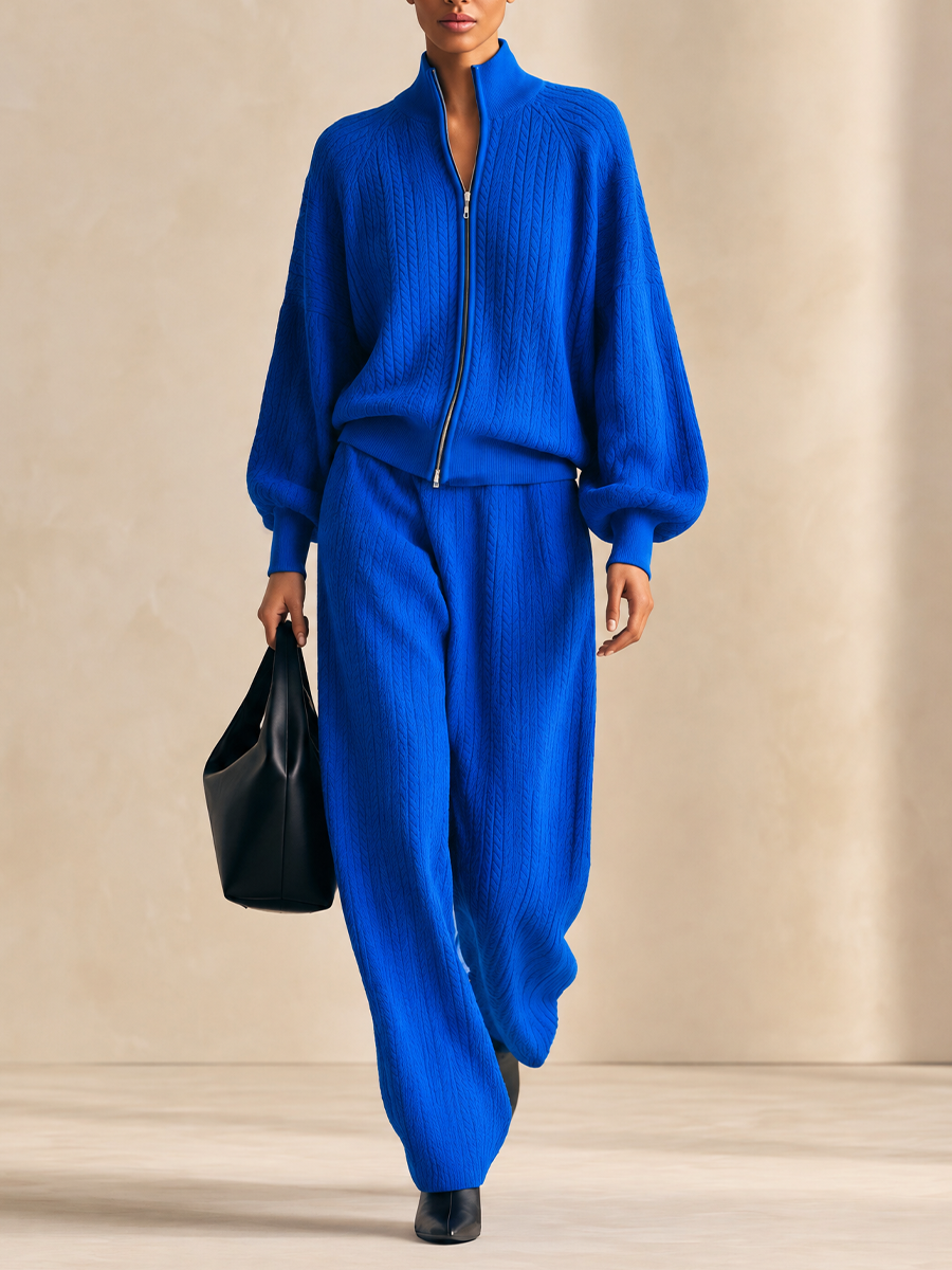 Women's Royal Blue Cable Knit Two-Piece Set