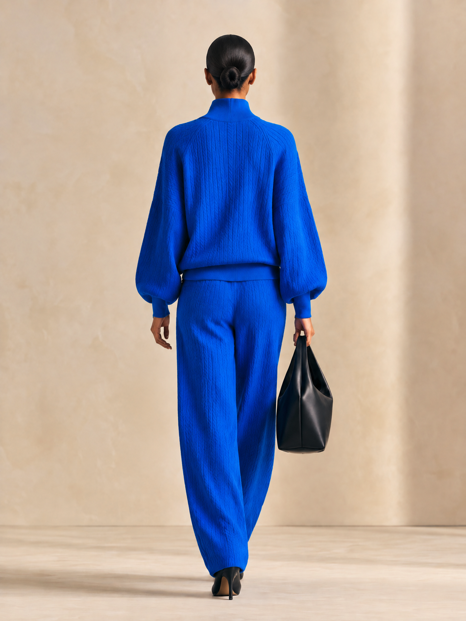Women's Royal Blue Cable Knit Two-Piece Set