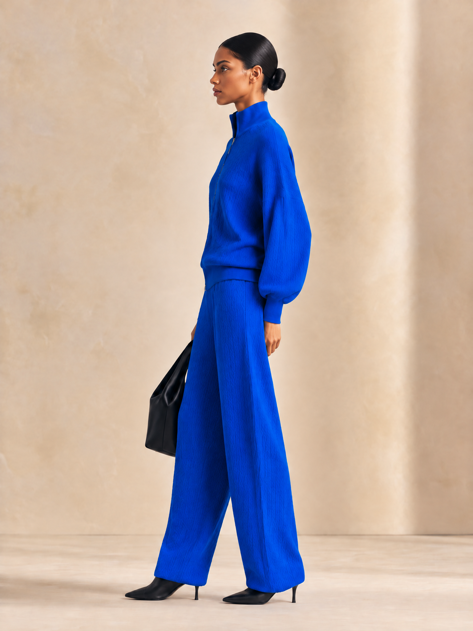 Women's Royal Blue Cable Knit Two-Piece Set