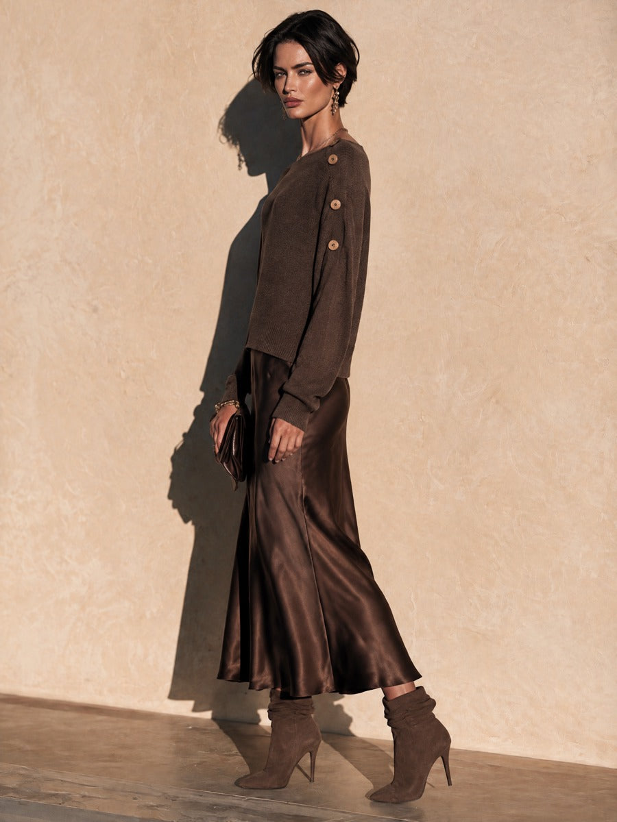 Women's Elegant Knit Top and Satin Maxi Skirt Set