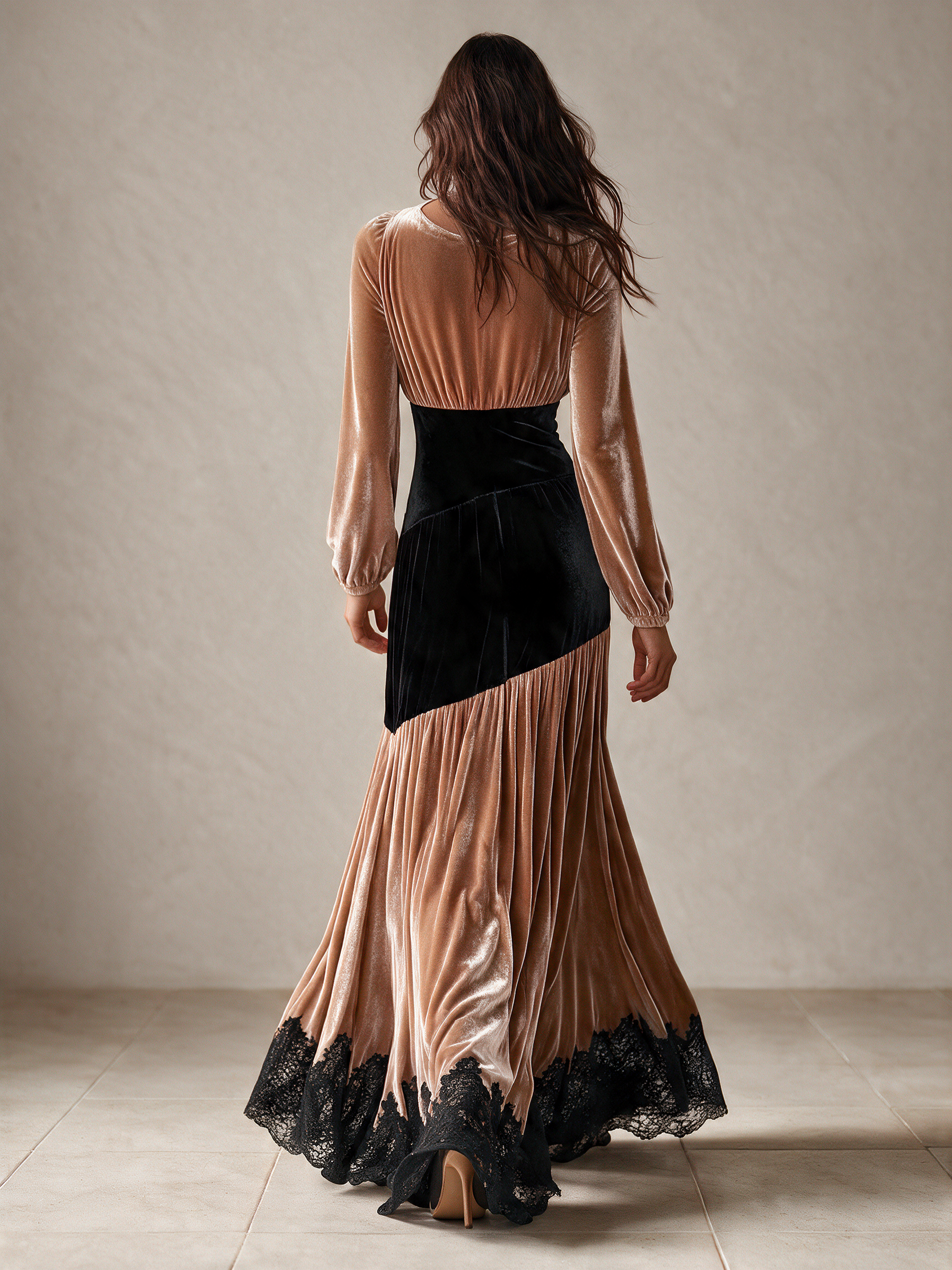 Women's Color Block Velvet Maxi Dress