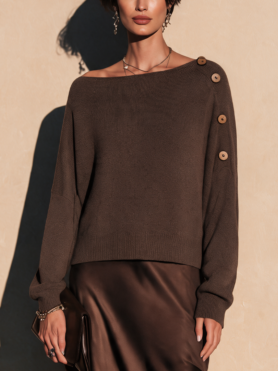 Women's Button-Detail Casual Long-Sleeve Sweater