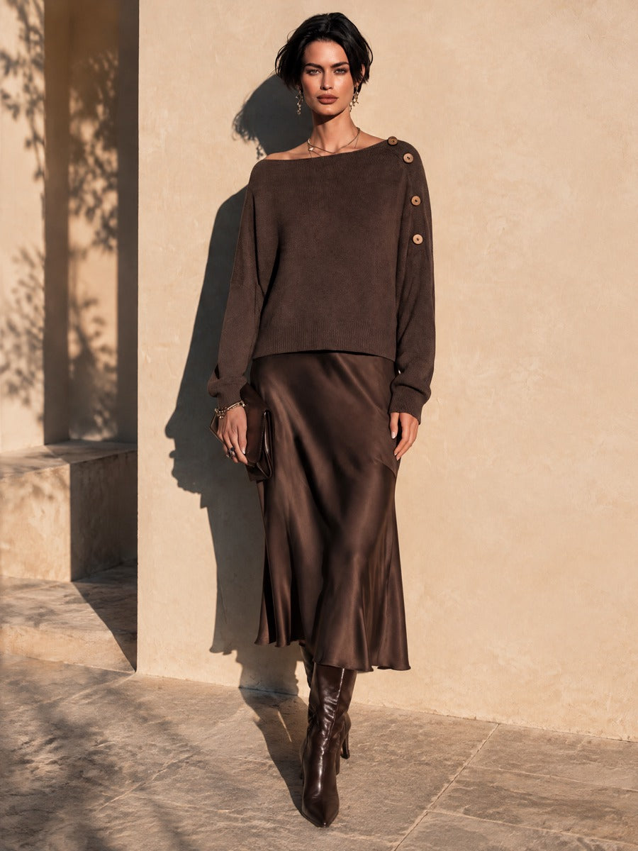 Women's Button-Detail Casual Long-Sleeve Sweater