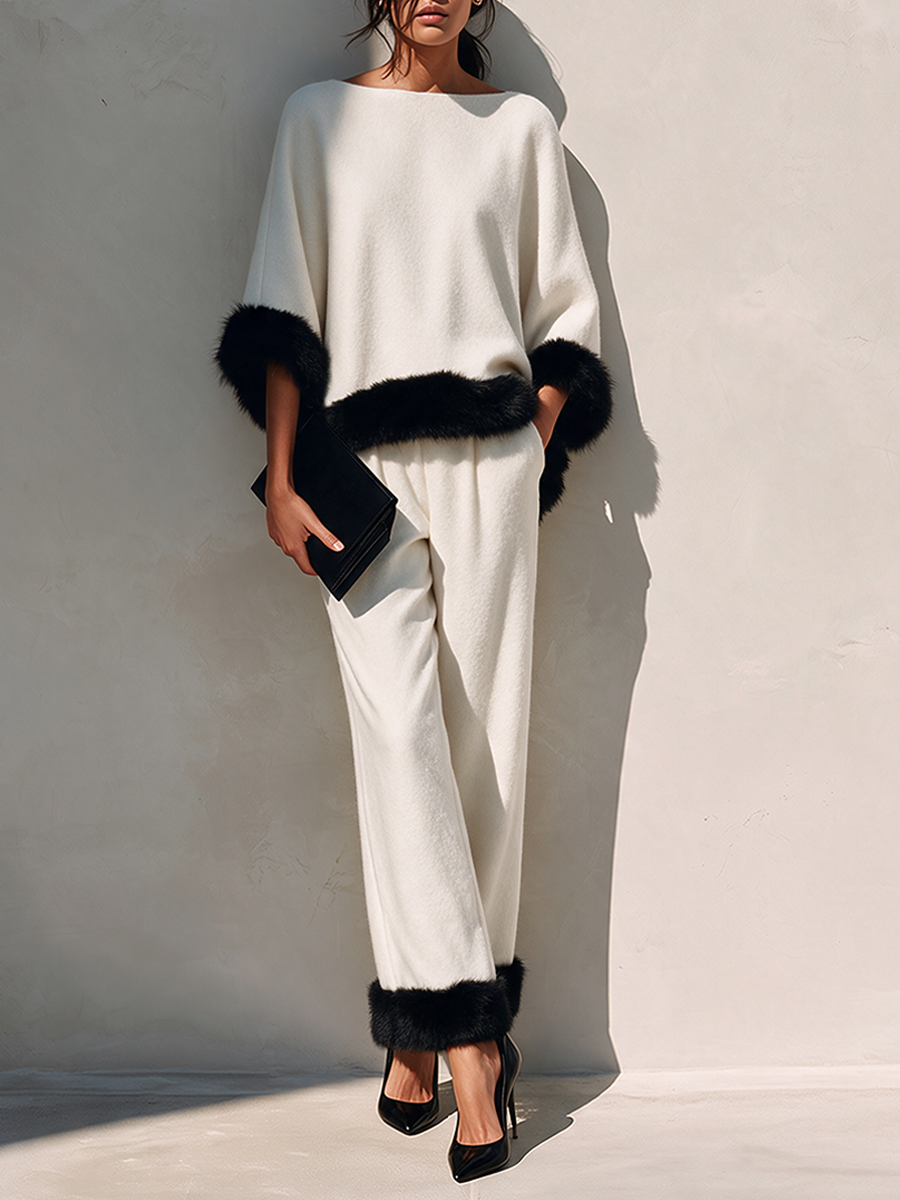 Women's Wool-Blend Two-Piece Set With Frayed-Edge Detailing