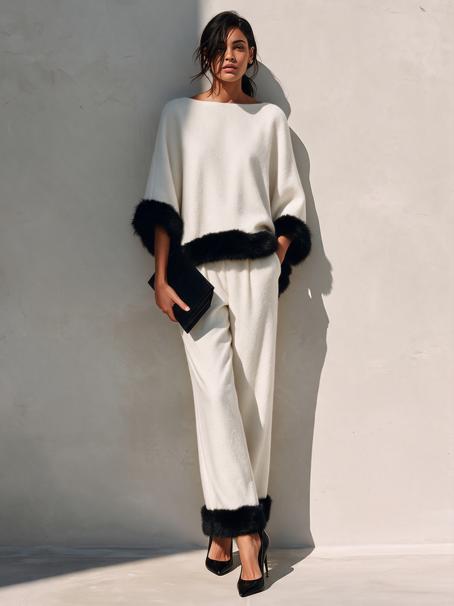 Women's Wool-Blend Two-Piece Set With Frayed-Edge Detailing