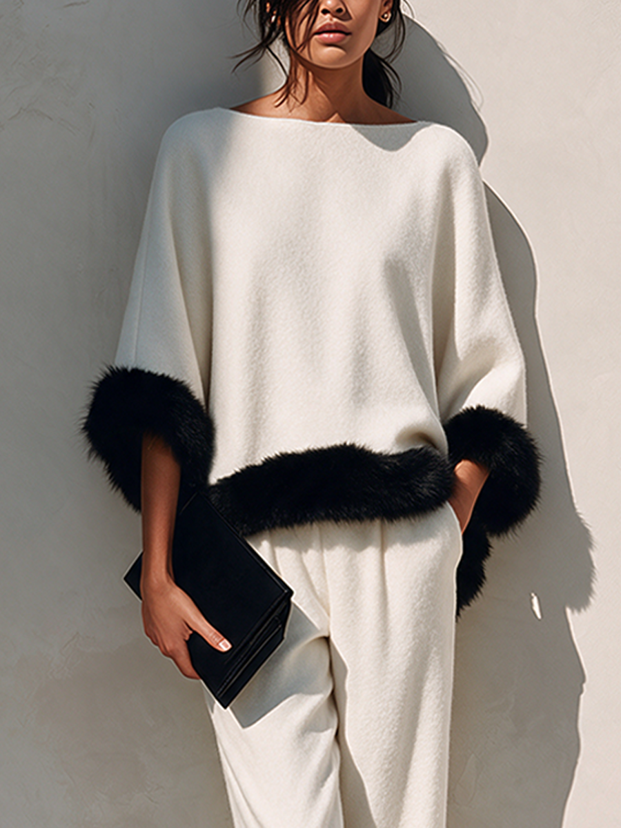 Women's Wool-Blend Two-Piece Set With Frayed-Edge Detailing