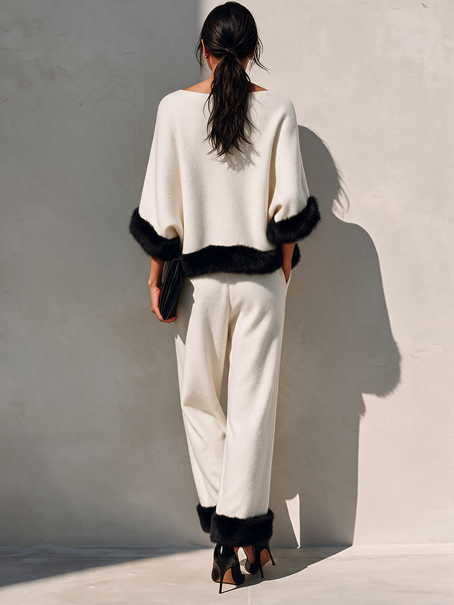 Women's Wool-Blend Two-Piece Set With Frayed-Edge Detailing