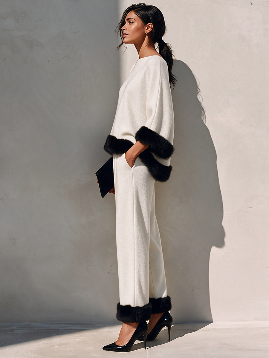 Women's Wool-Blend Two-Piece Set With Frayed-Edge Detailing