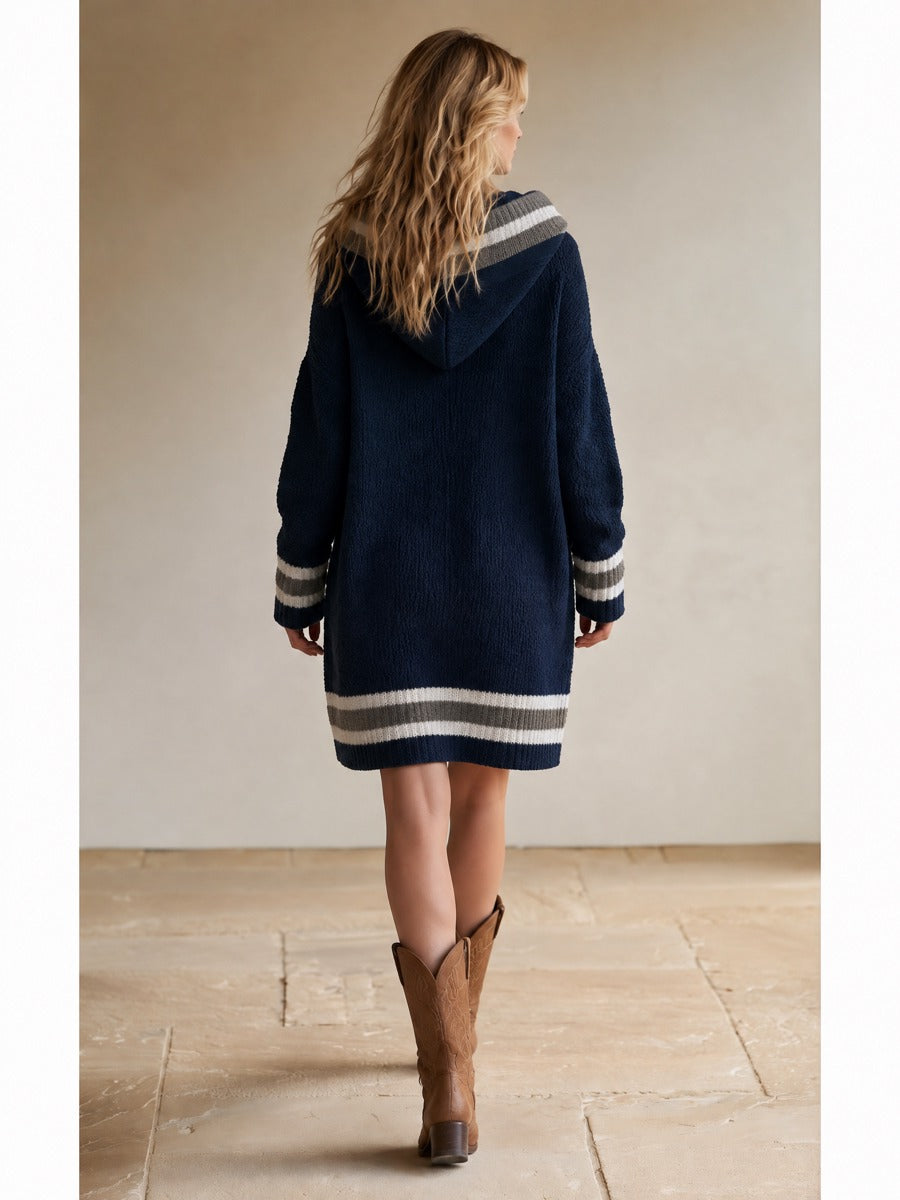 Women's Navy Oversized Half-Zip Sweater Dress