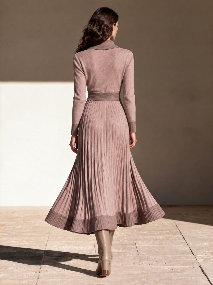 Women's Dusty Rose Shawl Collar Knit Wrap Dress