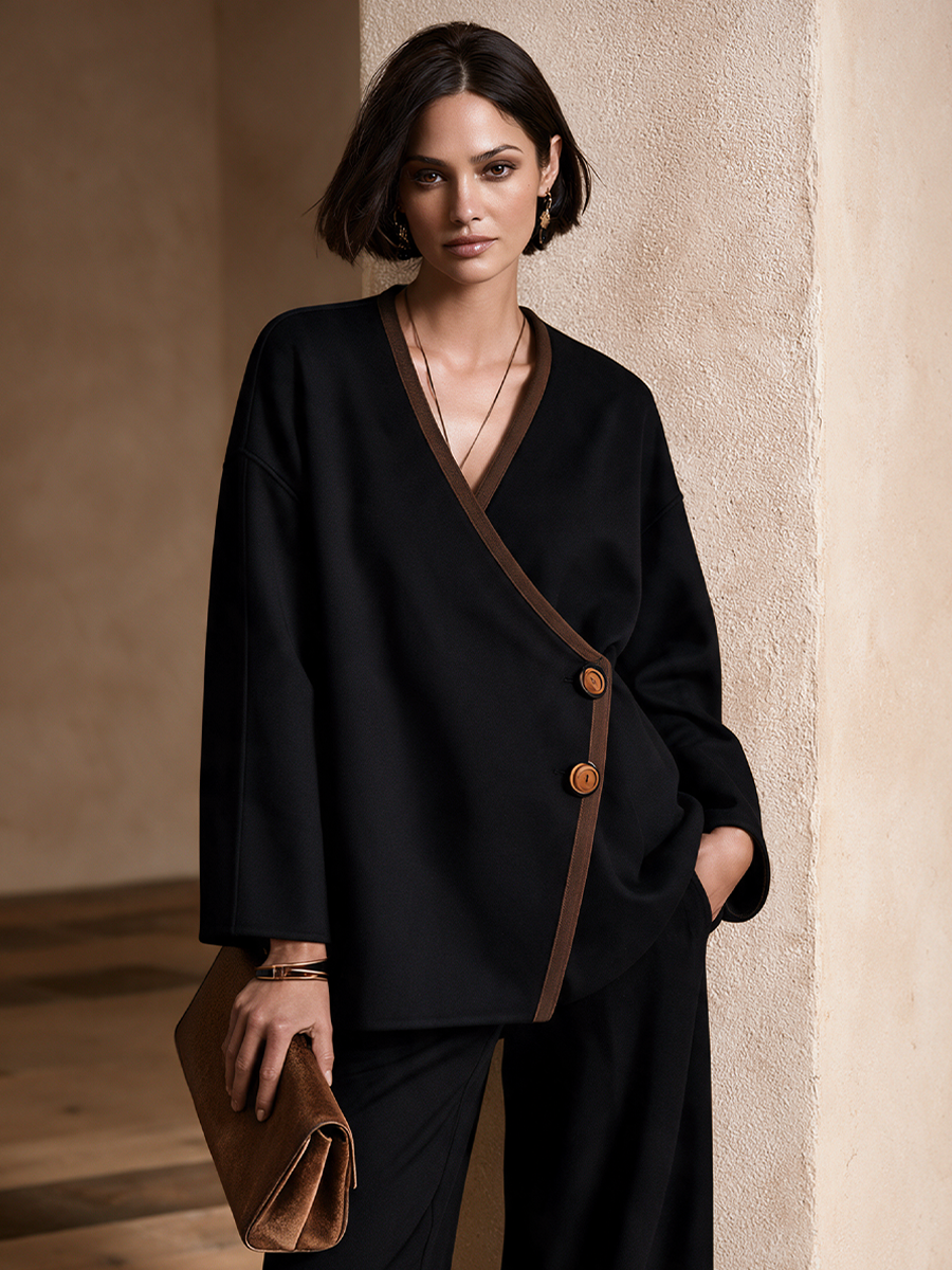 Women's Color-Blocked Trim Wrap Casual Jacket