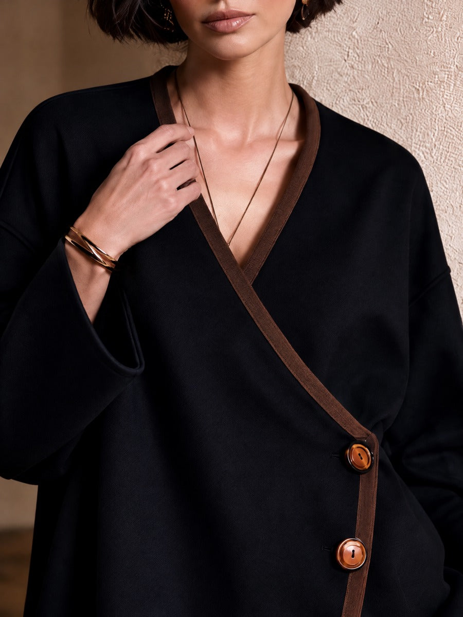 Women's Color-Blocked Trim Wrap Casual Jacket