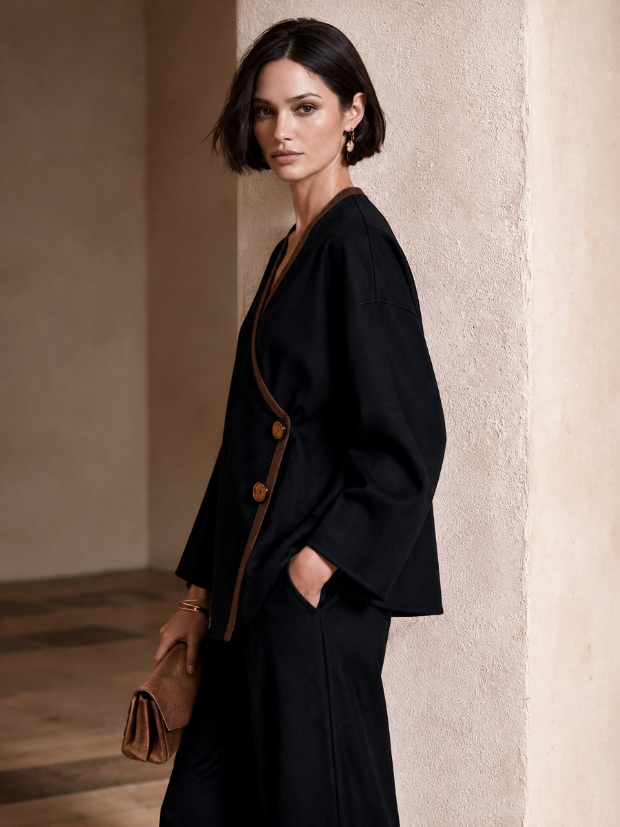 Women's Color-Blocked Trim Wrap Casual Jacket