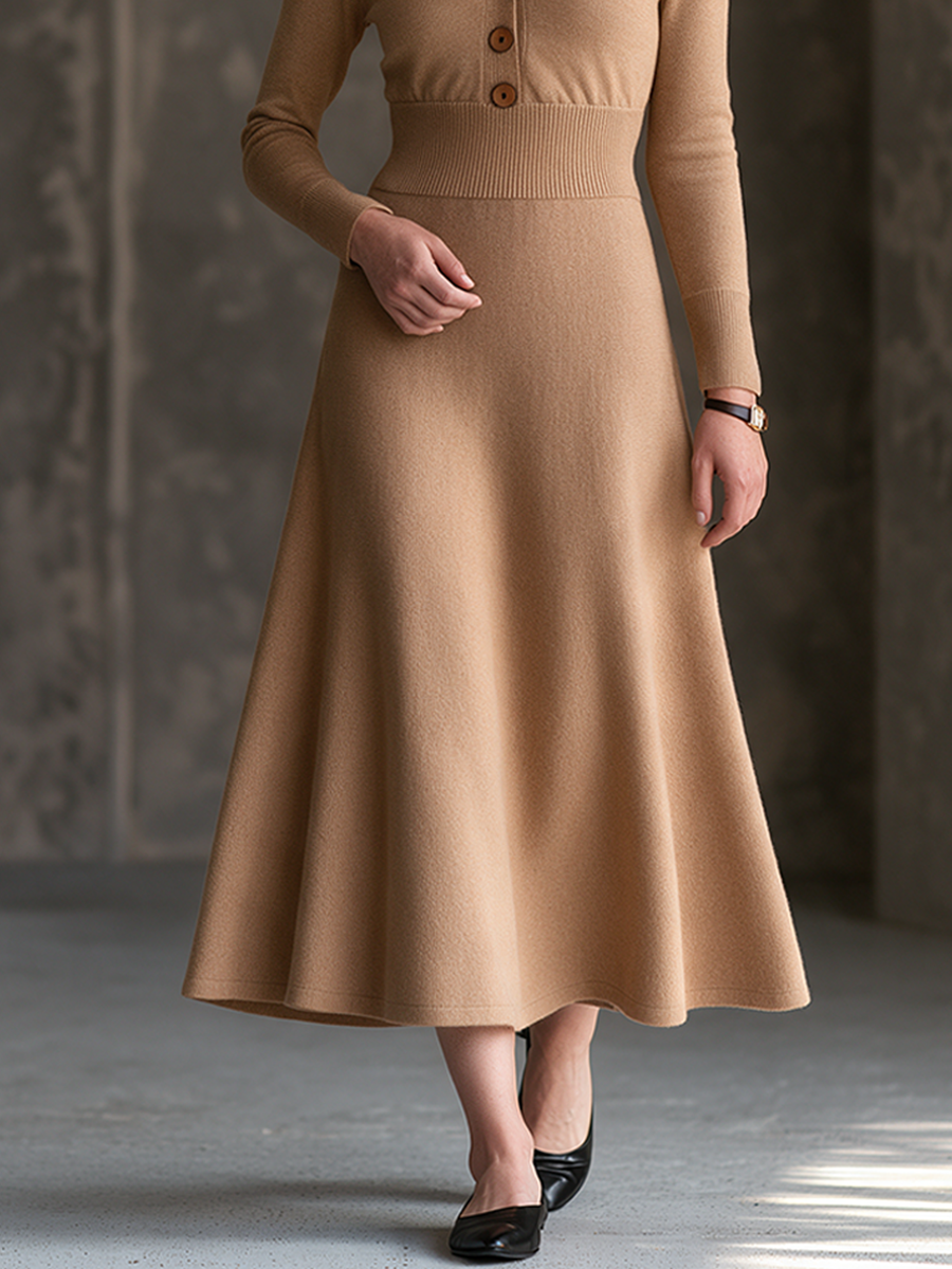 Women's Vintage Knit Midi Dress With Faux Fur Trim