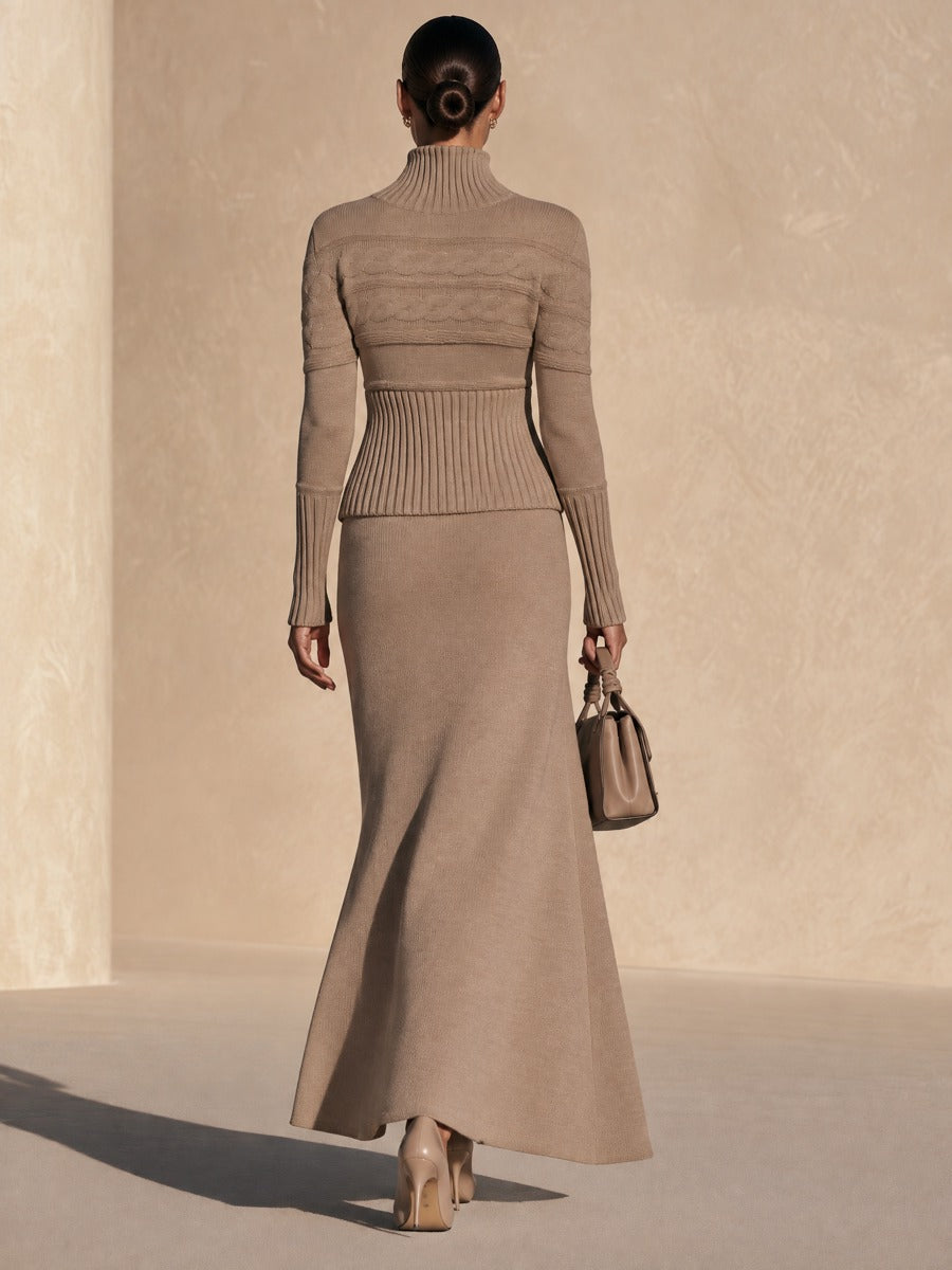 Women's Cable Knit Sweater and Maxi Knit Skirt Set