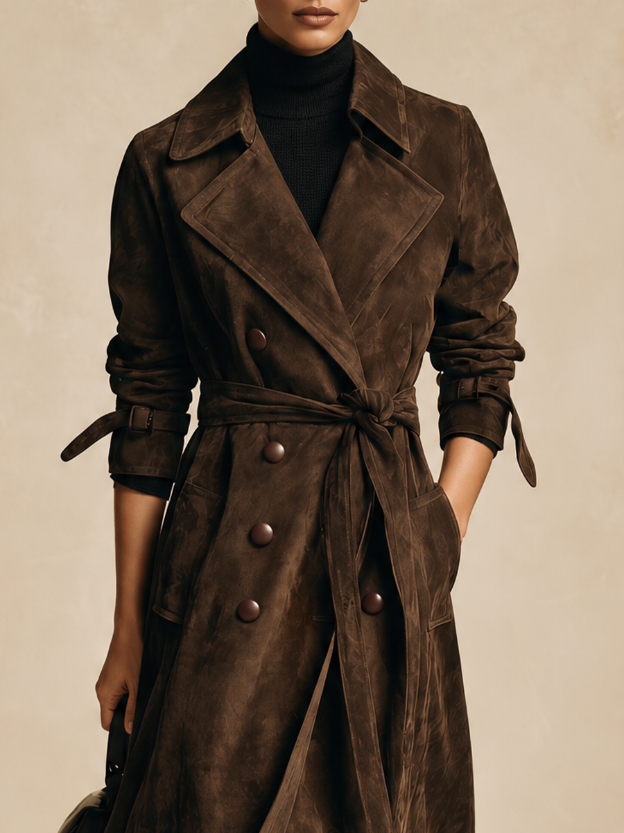 Women's Long Double-Breasted Belted Trench Coat