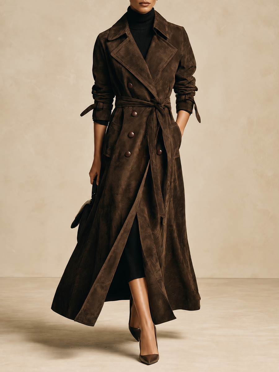 Women's Long Double-Breasted Belted Trench Coat