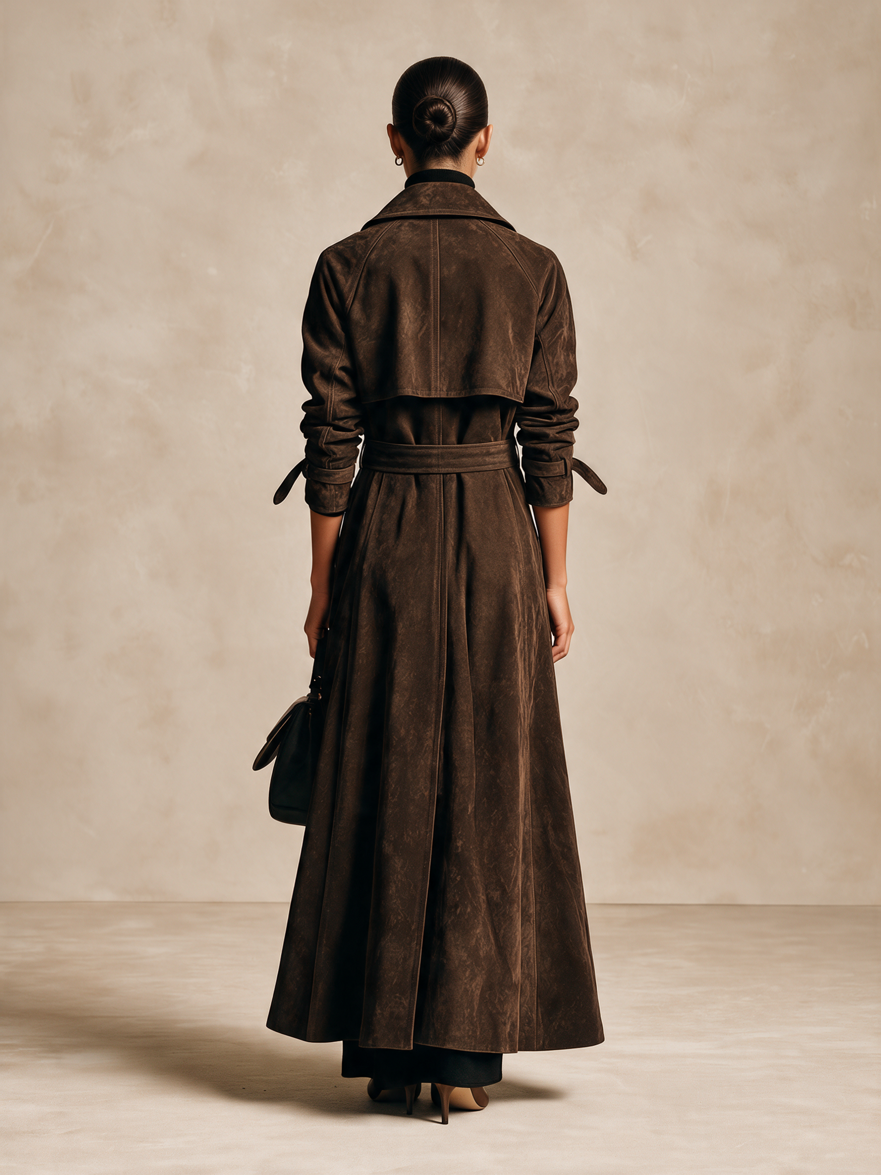 Women's Long Double-Breasted Belted Trench Coat
