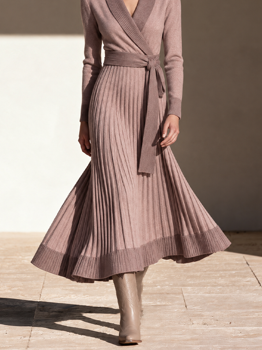 Women's Dusty Rose Shawl Collar Knit Wrap Dress