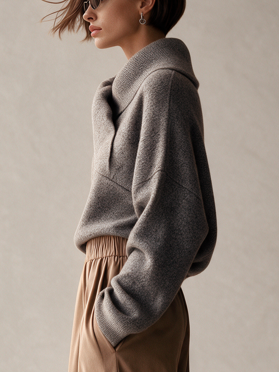 Women's Asymmetric Wrap Collar Loose Knit Sweater