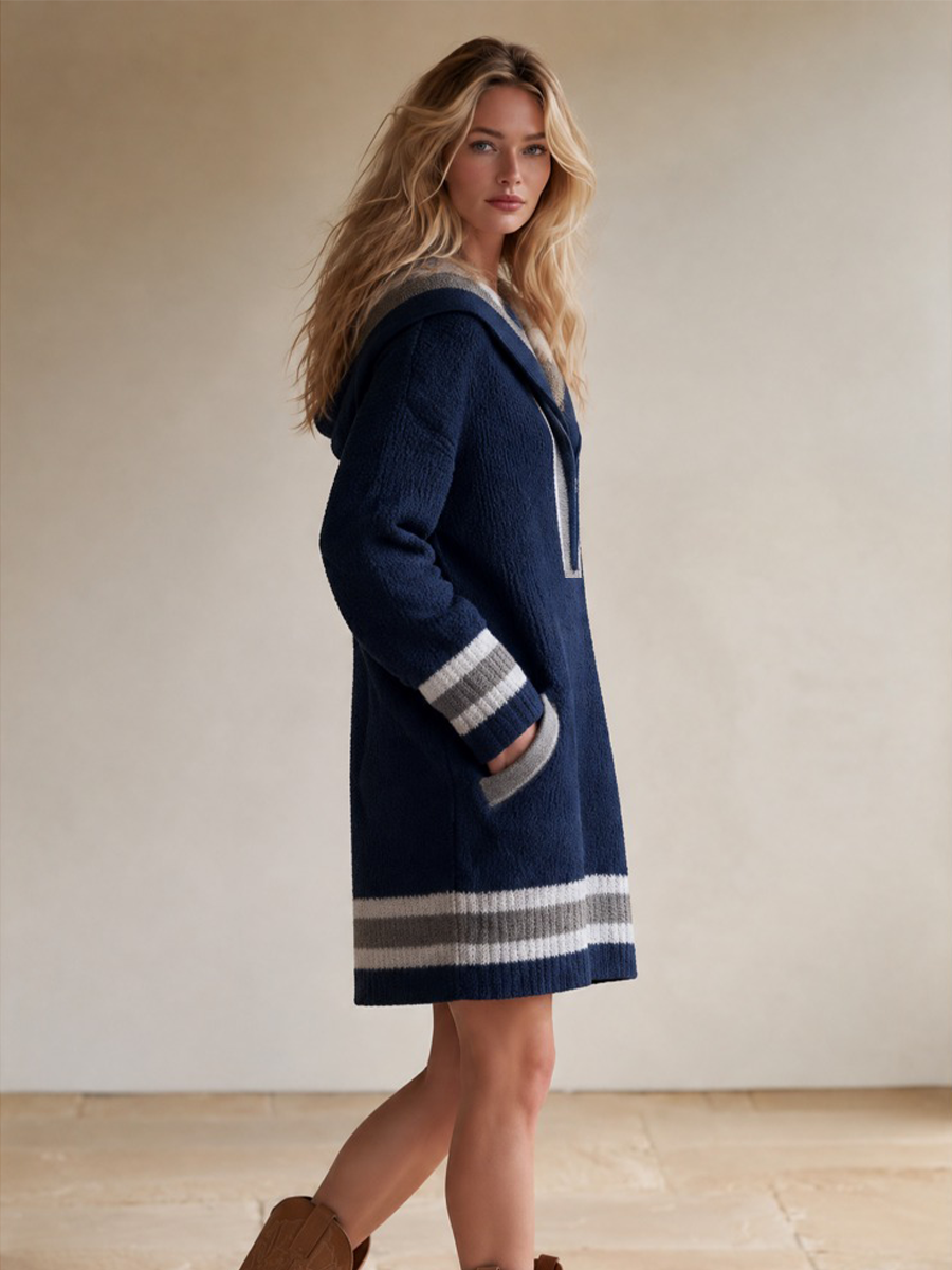 Women's Navy Oversized Half-Zip Sweater Dress