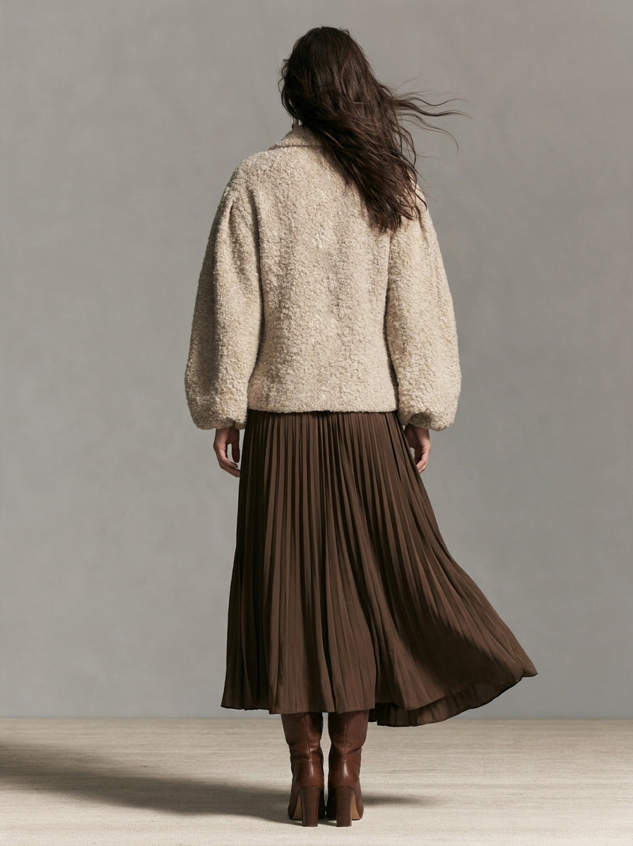 Women's Casual Beige Long-Sleeve Knit Jacket