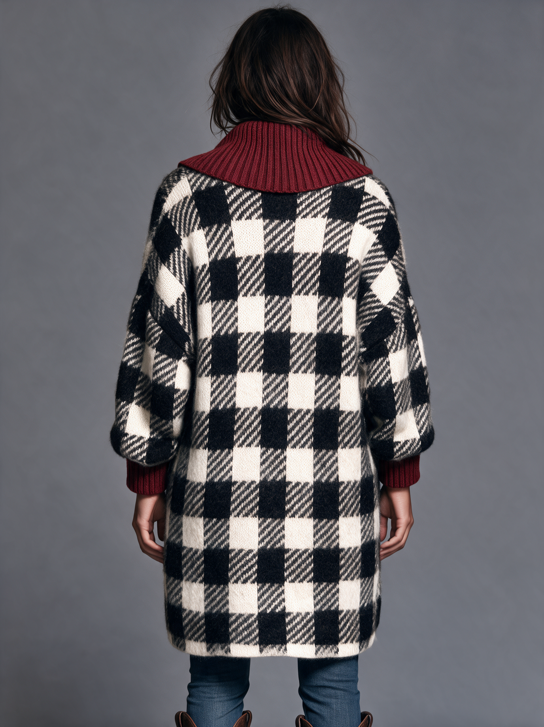 Women's Retro Plaid Color-Block Lapel Cardigan