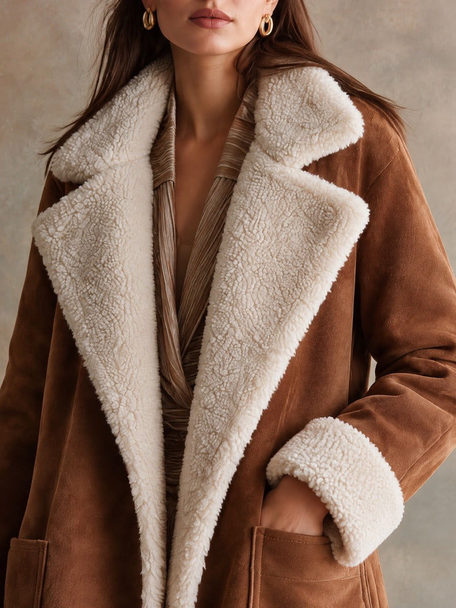 Women's Vintage-Style Faux Suede & Faux Shearling Long Coat