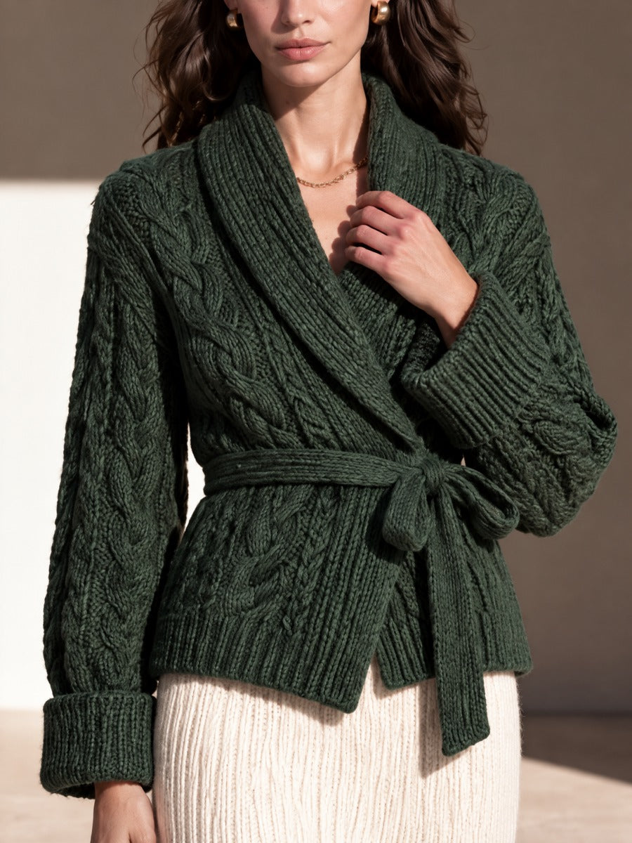 Women's Wrap Cable Knit Cardigan Green Office Wear