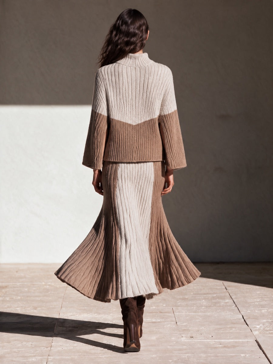 Women's Cream & Camel Colorblock Rib Knit Two-Piece Set