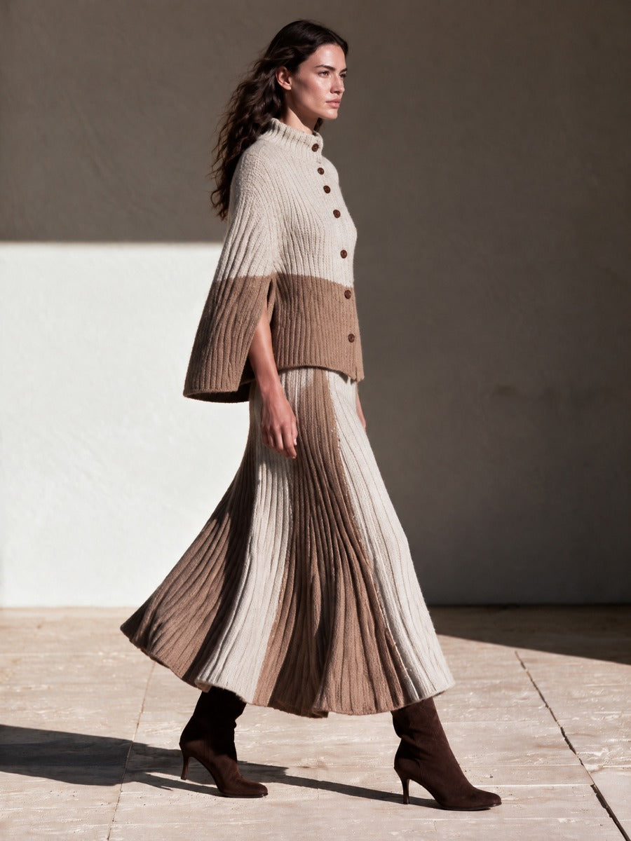 Women's Cream & Camel Colorblock Rib Knit Two-Piece Set