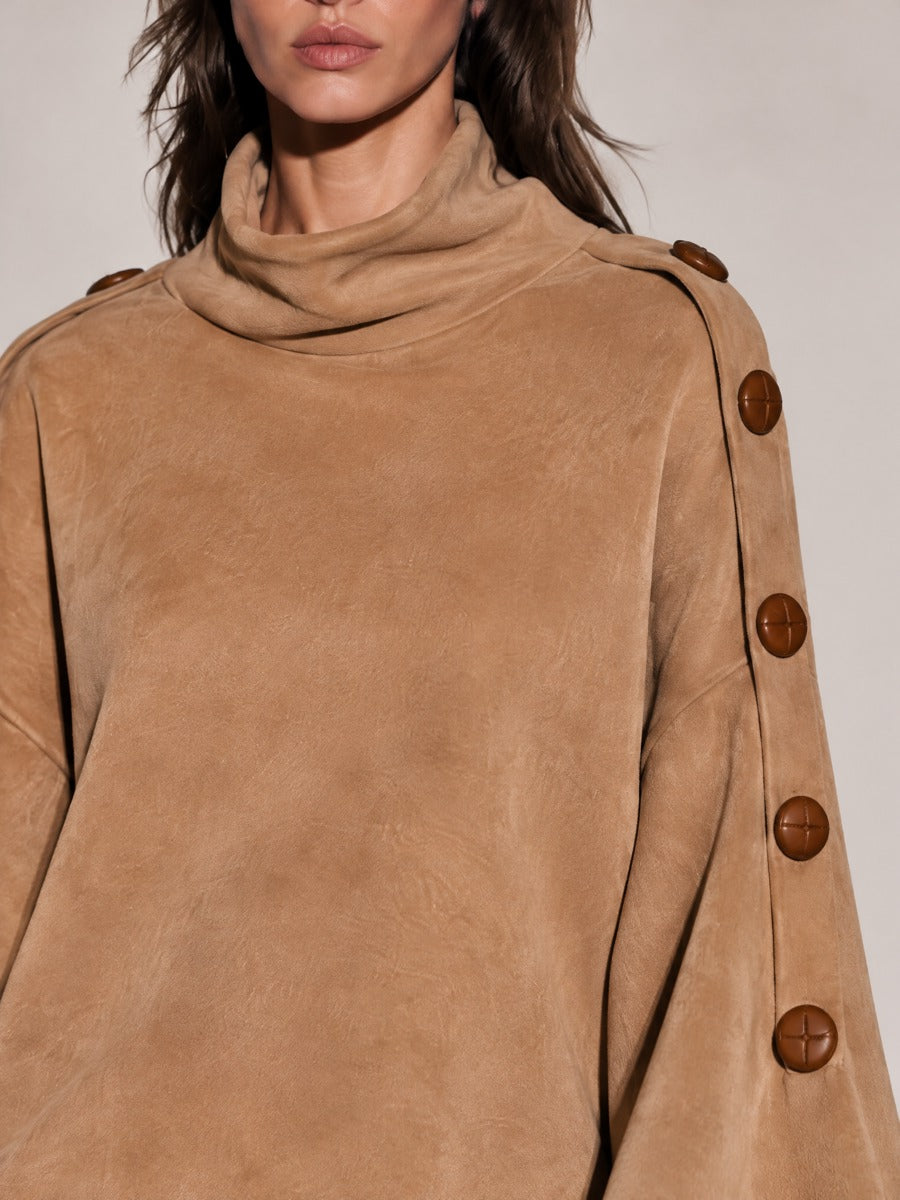Women's Camel Faux Suede Turtleneck Mini Dress