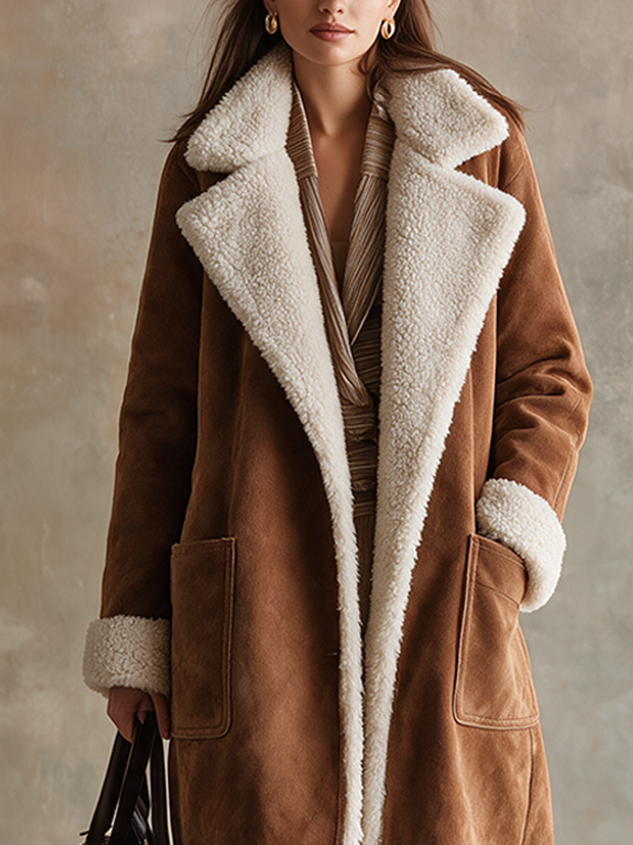 Women's Vintage-Style Faux Suede & Faux Shearling Long Coat