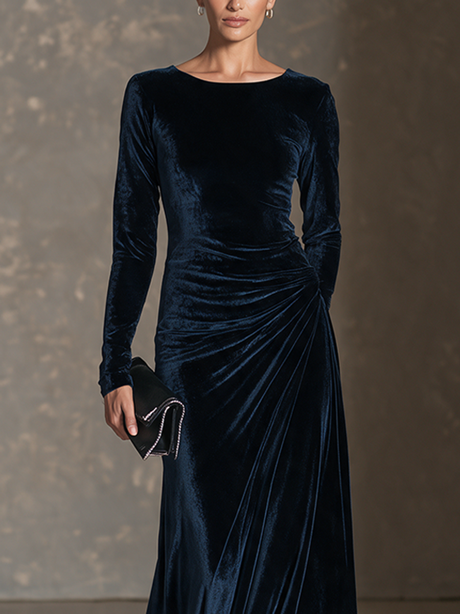 Women's Elegant Side-Ruched Velvet Maxi Dress