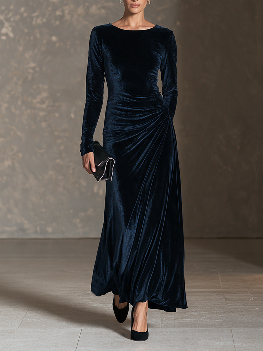 Women's Elegant Side-Ruched Velvet Maxi Dress