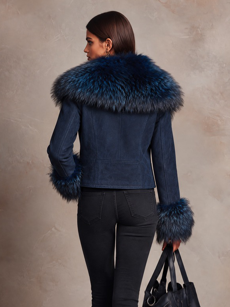 Women's Stylish Faux Suede & Fur-Trimmed Cropped Jacket
