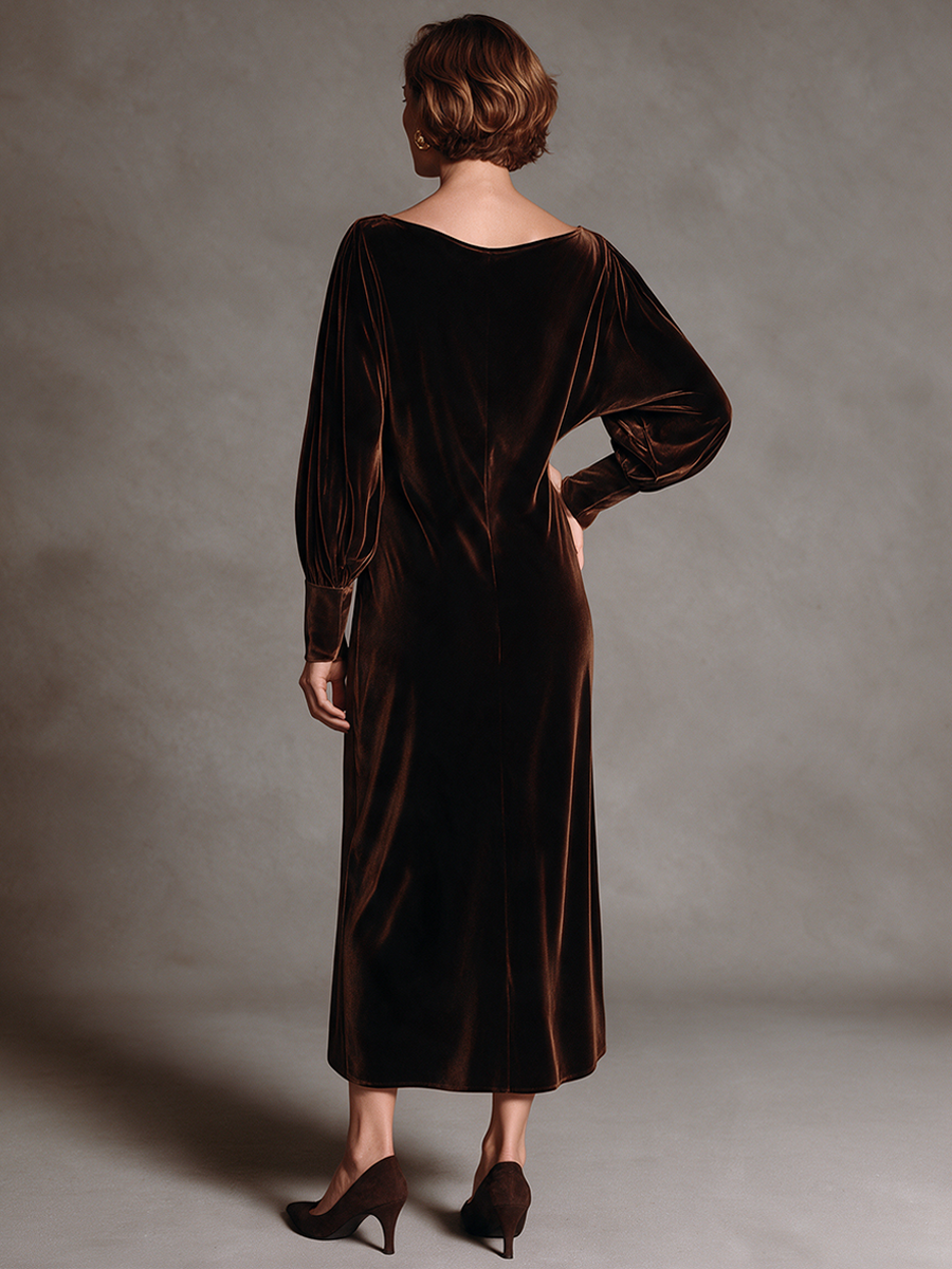 Women's Affordable Luxury Velvet Midi Dress With Cowl Neck