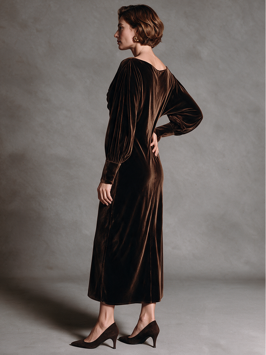 Women's Affordable Luxury Velvet Midi Dress With Cowl Neck