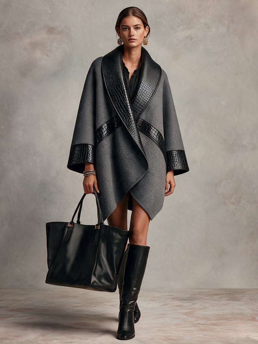 Women's Sophisticated Wool-Blend & Faux Leather Wrap Coat